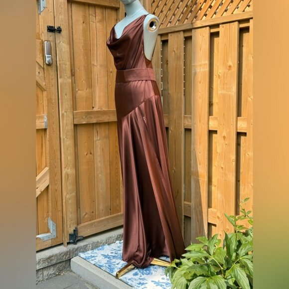 🆕 BRONX & BANCO 🧿 NWOT Leo Chocolate Brown Silk-Blend Maxi Dress, Sz L US 8 - Picture 7 of 16